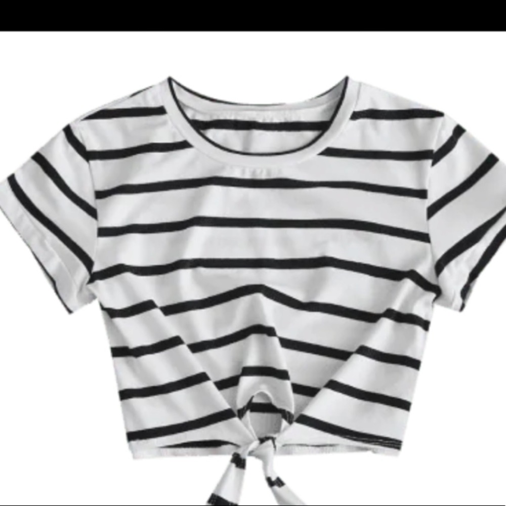 zaful striped knotted crop top tee
